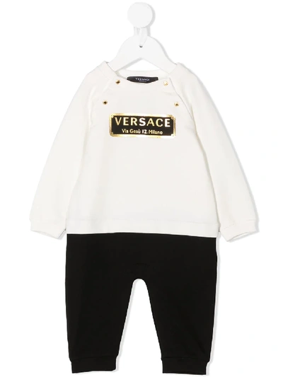 Young Versace Babies' Logo Print Trouser Set In White