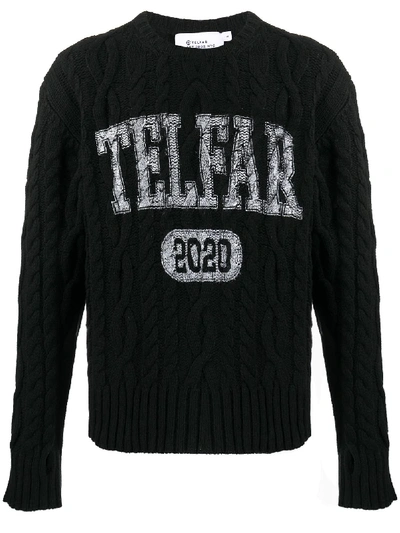 Telfar Cable Knit Logo Print Jumper In Black