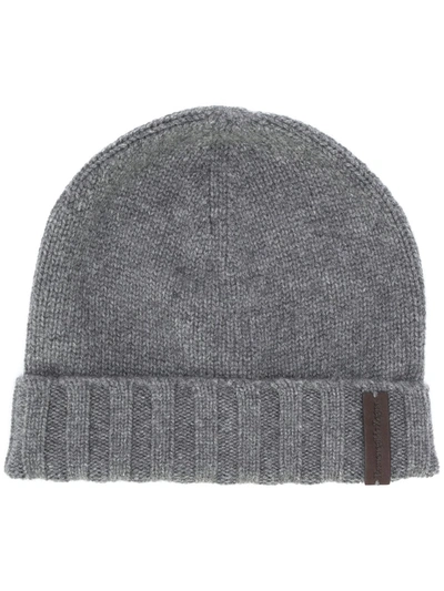 Ermenegildo Zegna Logo-patch Cashmere Beanie In Light Grey