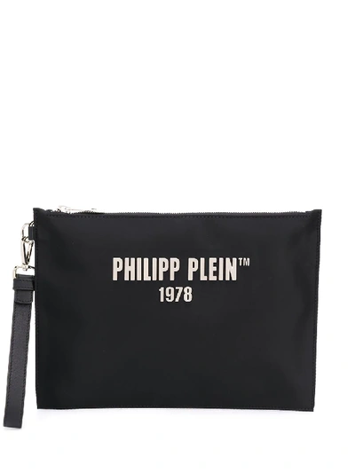 Philipp Plein Logo-print Zipped Clutch Bag In Black