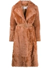 Chloé Belted Shearling Coat In Brown