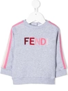 Fendi Grey Sweatshirt For Babygirl With Multicolor Logo In Grey