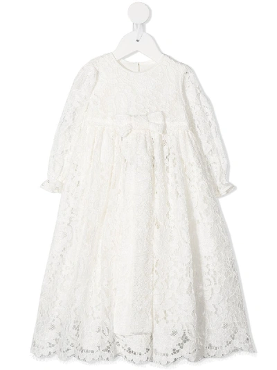 Dolce & Gabbana Babies' White Cotton-silk Blend Lace Dress In Bianco