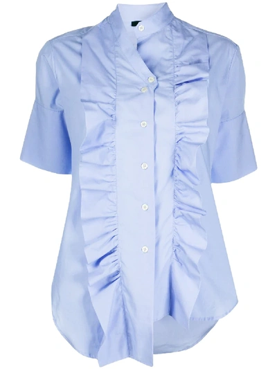 Jejia Ruffled Short Cotton Shirt In Blue