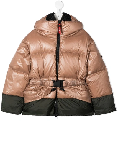 Ai Riders On The Storm Young Teen Belted Padded Down Jacket In Brown