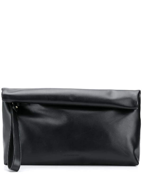 Ann Demeulemeester Logo-debossed Paper Bag Clutch In Black | ModeSens