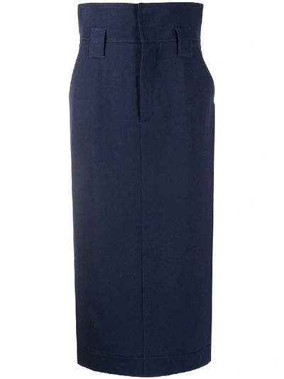 Fendi High-waist Wool-gabardine Pencil Skirt In Blue