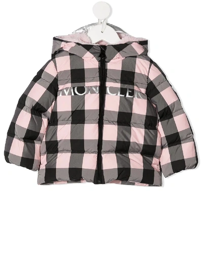 Moncler Babies' Gingham Check Cotton Puffer Jacket In Black