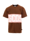 Gcds Brown & Pink Band Logo T-shirt In Brown