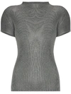 Issey Miyake Mist Basics Pleated Funnel Neck Top In Grey