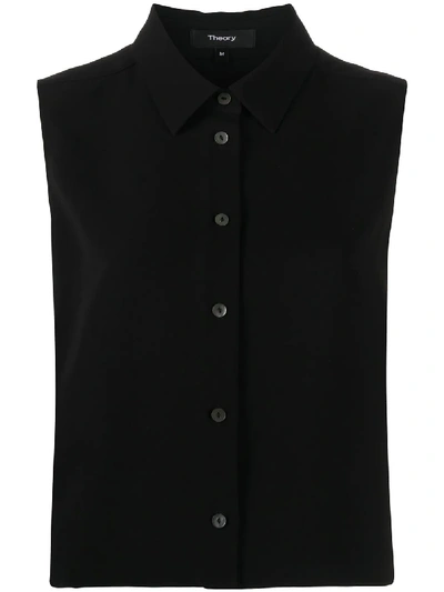 Theory Pointed Collar Sleeveless Shirt In Black