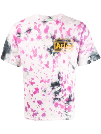 Aries Temple Tie-dye Cotton T-shirt In Purple