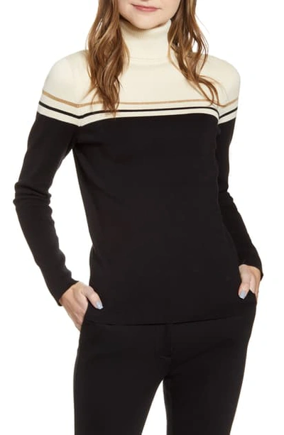 Anne Klein Elbow Patch Turtleneck Sweater In Anne Black/ Anne White Combo