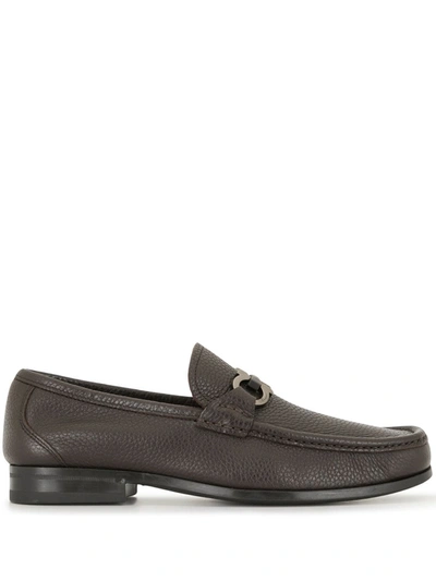 Ferragamo Chris Gancini-logo Leather Loafers In Black