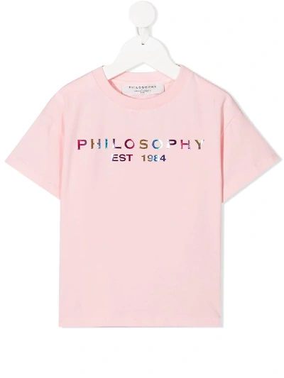 Philosophy Di Lorenzo Serafini Kids' Logo印花短袖t恤 In Pink