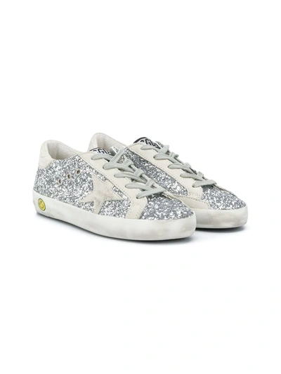 Golden Goose Kids' Superstar 亮片金葱细节运动鞋 In Silver/ice