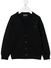 Emporio Armani Logo-embroidered Knitted Cardigan In Blue