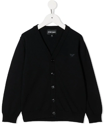 Emporio Armani Kids' Logo-embroidered Knitted Cardigan In Dark Blue