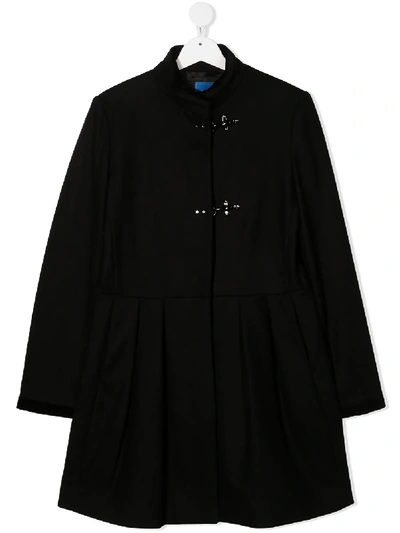 Fay Kids' Single-breasted A-line Coat In Black
