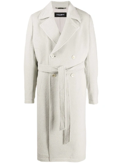 Dolce & Gabbana Double-breasted Belted Coat In White