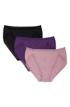 Natori Bliss Cotton French Cut 3-pack In Rose /bellflower / Black