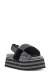 Ugg Disco Check Genuine Shearling Slingback Platform Slipper In Black/ Dark Grey