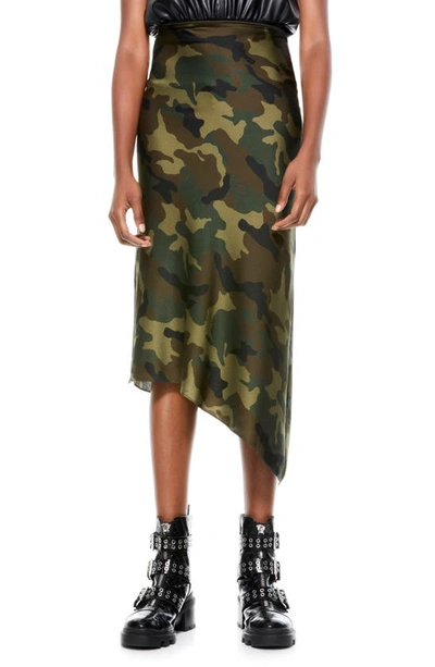 Alice And Olivia Maeve Asymetrical Camo Slip Skirt In Camo Girl