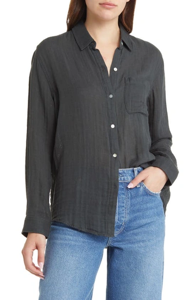 Rails Ellis Long Sleeve Button-up Top In Washed Black