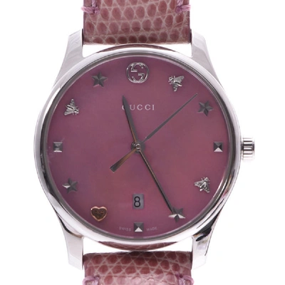 Pre-owned Gucci Pink Shell Stainless Steel G-timeless Quartz Women's Wristwatch 28 Mm