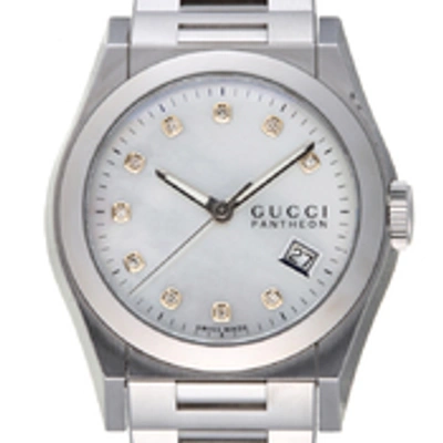 Pre-owned Gucci Mop Diamonds Stainless Steel Pantheon Ya115403 115.4 Women's Wristwatch 36 Mm In White