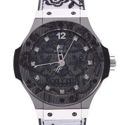 Pre-owned Hublot Black Diamond Stainless Steel Big Bang Broderie Automatic 345.ss.6570.nr. Bsk Men's Wristwatch 41 Mm