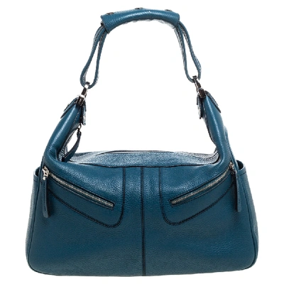 Pre-owned Tod's Cerulean Blue Leather Miky Hobo