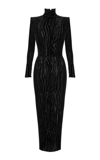 Alex Perry Hadley Zebra-print Jersey Turtleneck Midi Dress In Black