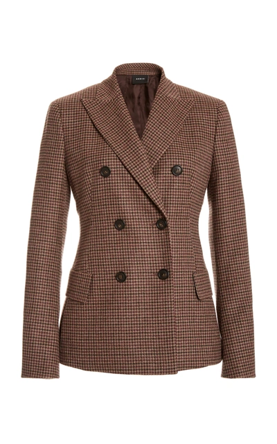 Akris Gala Double Breasted Cashmere Check Blazer In Brown