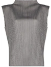 Issey Miyake Pleated Sleeveless Tank Top In Grey