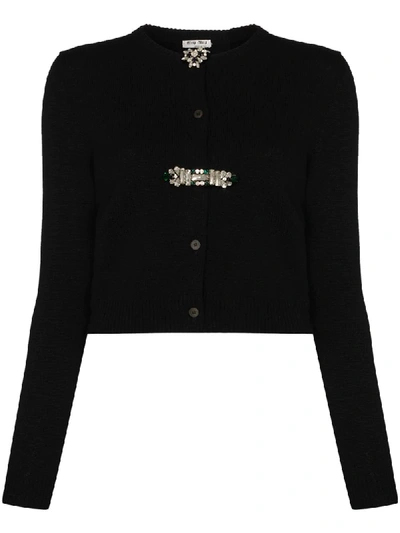Miu Miu Cropped Crystal-embellished Cashmere Cardigan In Black