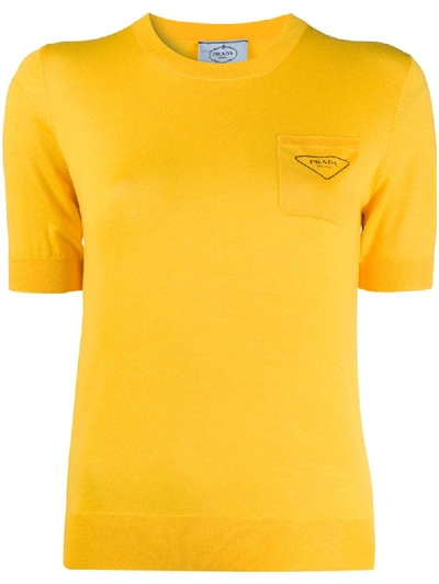 Prada Chest Pocket Knitted Top In Yellow