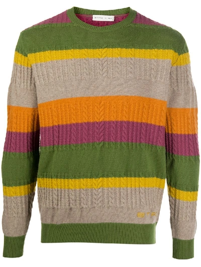 Etro Striped Cable Knit Jumper In Green