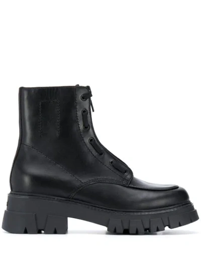 Ash Lynch Lug-sole Leather & Calf Hair Combat Boots In Black