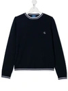 Fay Teen Embroidered Logo Knit Jumper In Blue
