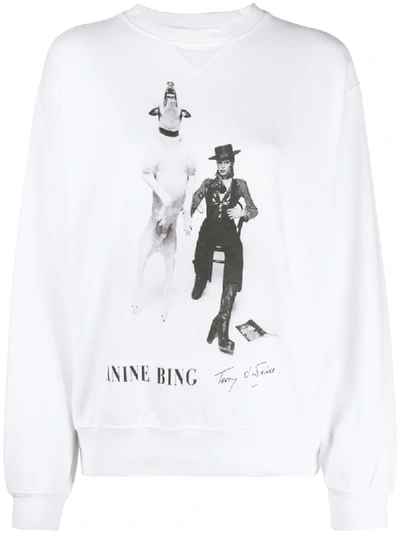 Anine Bing Ramona Outlaw Graphic-print Cotton-jersey Sweatshirt In White