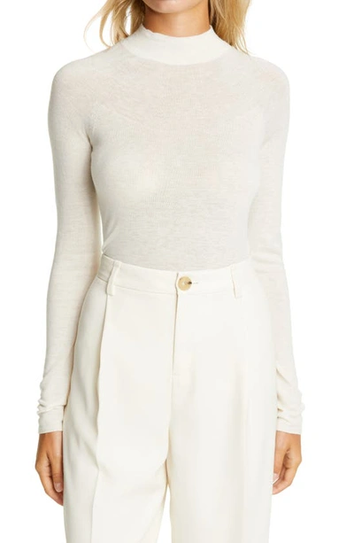 Vince Seamless Semi-sheer Funnel Neck Sweater In Off White