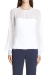 Cushnie Fitted Top With Chiffon Long Sleeve Over In White
