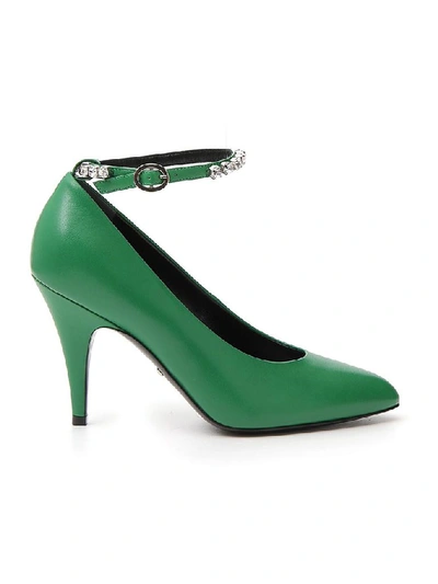 Gucci Crystal Strap Pumps In Green