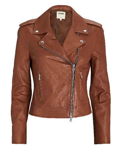 L Agence Leather Moto Jacket In Brown