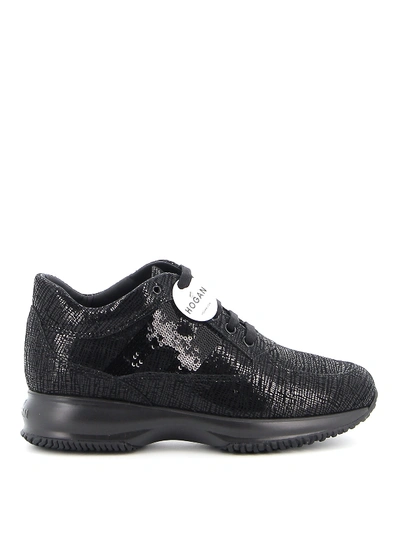 Hogan Interactive Laminated Suede Trainers In Black