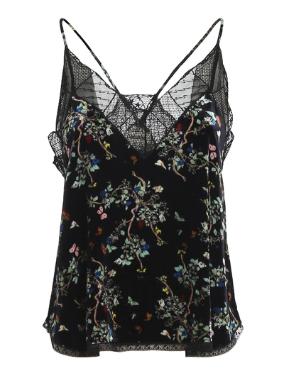 Zadig & Voltaire Christy Velvet Blossom Lace Trim Camisole In Black