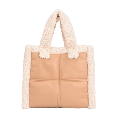 Stand Studio Lolita Faux-shearling And Faux-leather Tote Bag In Beige