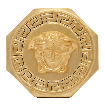 Versace Greca And Medusa Gold-toned Brass Ring In Metallic
