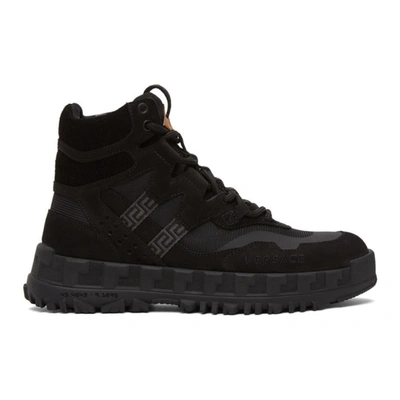 Versace Suede And Mesh Hiking Boots In Black